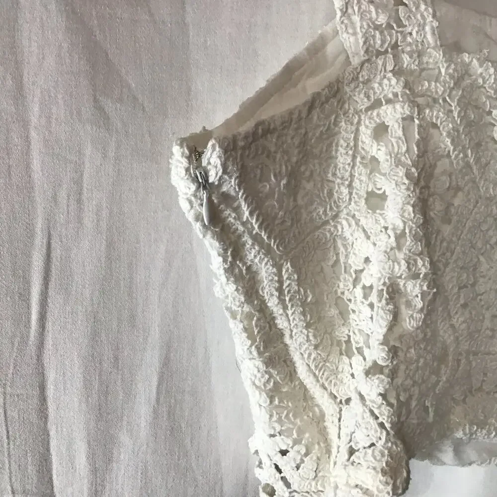 NWT Audrey Parks x Francesca's White Square Neck Crochet Boho Festival Top XL